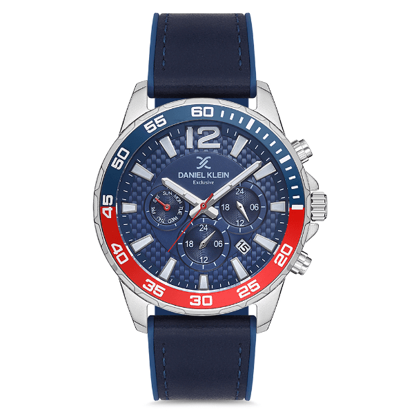 Relógio Analógico Masculino Daniel Klein Dk.1.12672-3 Exclusive Gents Pulseira de Silicone + Couro Genuíno Azul/Vermelho