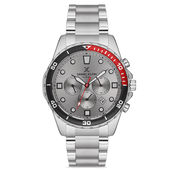 Relógio Analógico Masculino Daniel Klein Dk.1.12680-1 Exclusive Gents Pulseira de Aço Inoxidável Prata/Preto/Vermelho