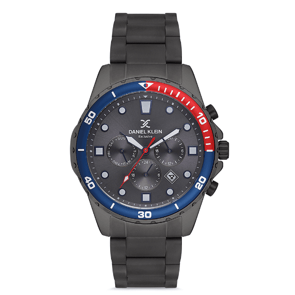 Relógio Analógico Masculino Daniel Klein Dk.1.12680-4 Exclusive Gents Pulseira de Aço Inoxidável Preto/Azul/Vermelho