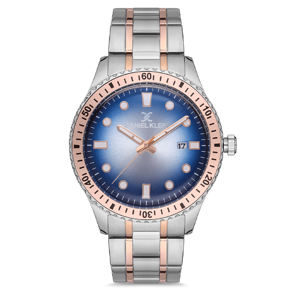 Relógio Analógico Masculino Daniel Klein Dk.1.12682-5 Premium Gents Pulseira de Aço Inoxidável Prata/Rose/Azul