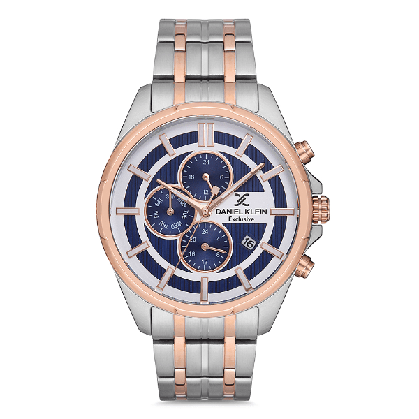 Relógio Analógico Masculino Daniel Klein Dk.1.12706-2 Exclusive Gents Pulseira de Aço Inoxidável Prata/Rose Gold