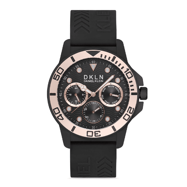 Relógio Daniel Klein Dk.1.12716-2 Dkln Gents Analógico Masculino Pulseira de Silicone Preto/Rose