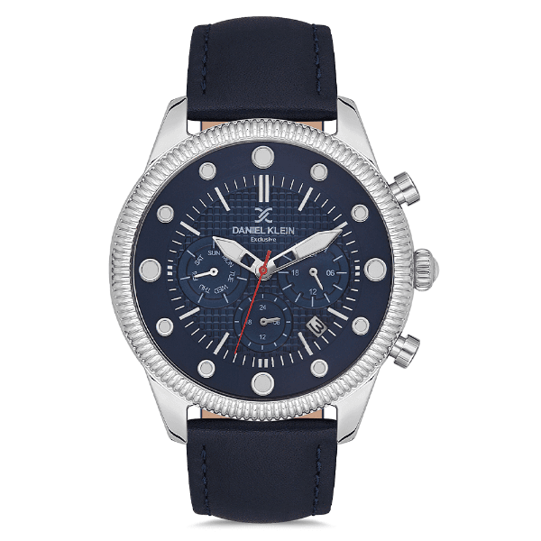 Relógio Analógico Masculino Daniel Klein Dk.1.12723-2 Exclusive Gents Pulseira de Couro Genuíno Azul Marinho/Prata