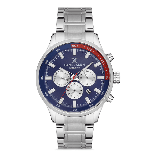 Relógio Analógico Masculino Daniel Klein Dk.1.12732-3 Exclusive Gents Pulseira de Aço Inoxidável Prata/Azul