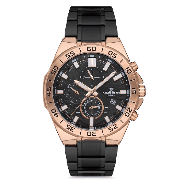 Relógio Analógico Masculino Daniel Klein Dk.1.12733-3 Exclusive Gents Pulseira de Aço Inoxidável Preto/Rose Gold