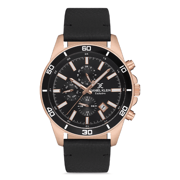Relógio Analógico Masculino Daniel Klein Dk.1.12736-3 Exclusive Gents Pulseira de Couro Genuíno Preto/Rose Gold
