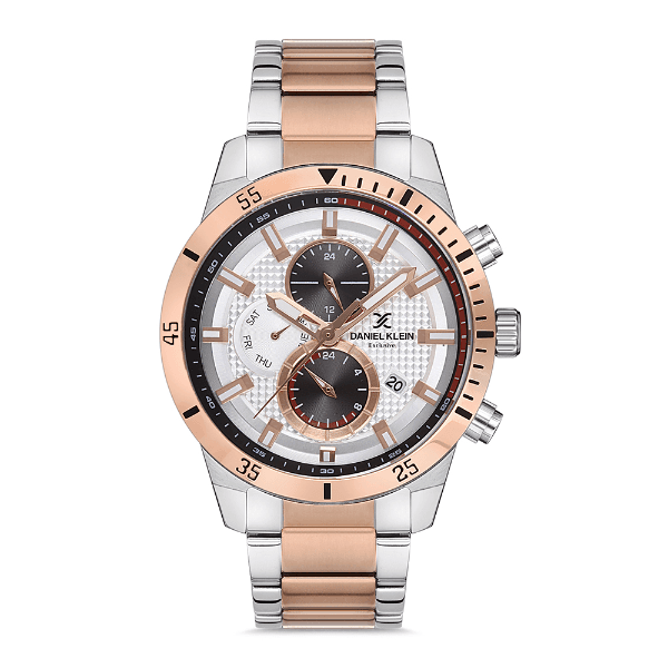 Relógio Analógico Masculino Daniel Klein Relojes Dk.1.12741-2 Exclusive Gents Pulseira de Aço Inoxidável Prata/Rose Gold