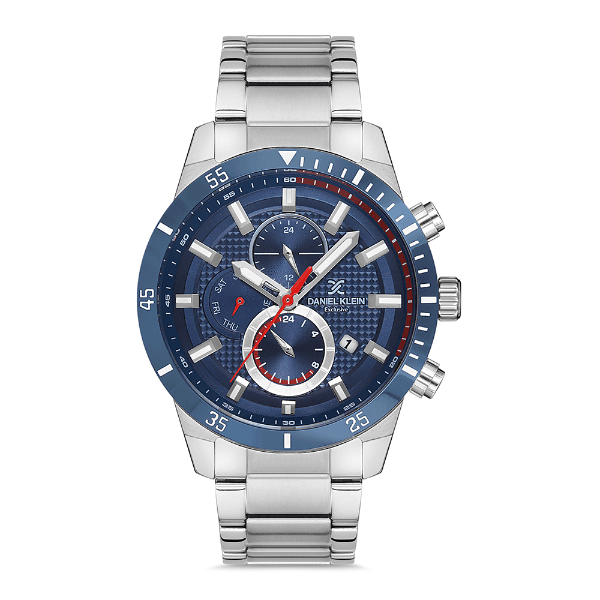 Relógio Analógico Masculino Daniel Klein Dk.1.12741-3 Exclusive Gents Pulseira de Aço Inoxidável Prata/Azul