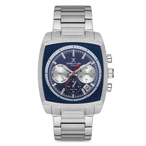 Relógio Analógico Masculino Daniel Klein Dk.1.12749-2 Exclusive Gents Pulseira de Aço Inoxidável Prata/Azul