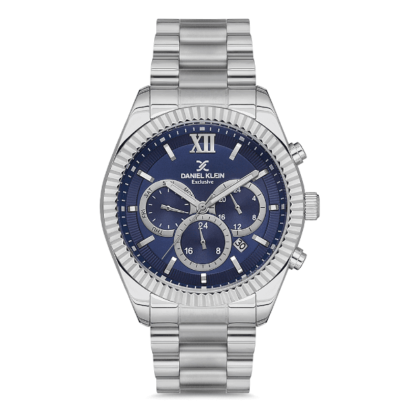 Relógio Analógico Masculino Daniel Klein Dk.1.12769-2 Exclusive Gents Pulseira de Aço Inoxidável Prata/Azul