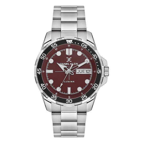 Relógio Analógico Masculino Daniel Klein Dk.1.13884-3 Premium Gents Pulseira de Aço Inoxidável Prata/Preto/Vinho