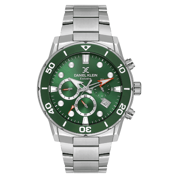 Relógio Analógico Masculino Daniel Klein Dk.1.13887-3 Exclusive Gents Pulseira de Aço Inoxidável Prata/Verde