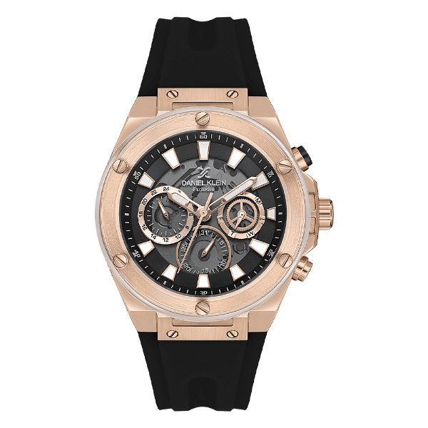 Relógio Analógico Masculino Daniel Klein Dk.1.13889-5 Exclusive Gents Pulseira de Silicone Preto/Rose Gold