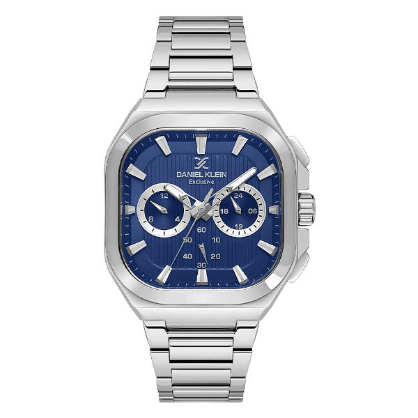 Relógio Analógico Masculino Daniel Klein Dk.1.13903-3 Exclusive Gents Pulseira de Aço Inoxidável Prata/Azul