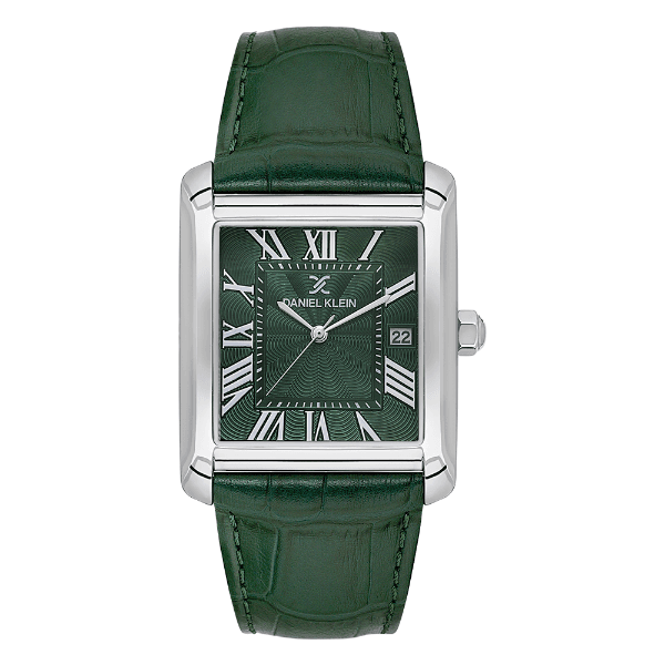 Relógio Analógico Daniel Klein Dk.1.13909-3 Premium Gents Pulseira de Couro Genuino Prata Verde