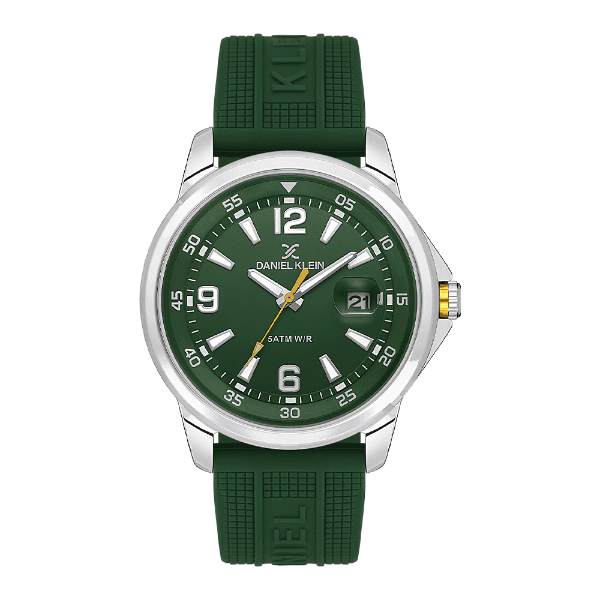 Relógio Analógico Masculino Daniel Klein Dk.1.13910-2 Premium Gents Pulseira de Silicone Verde Prata