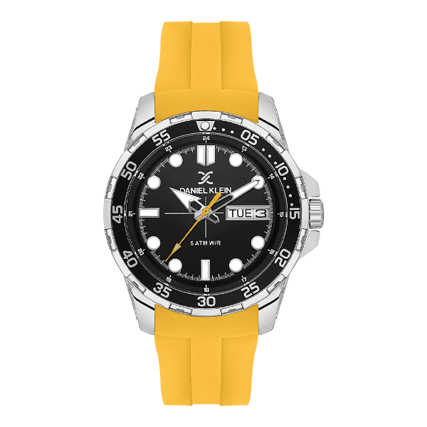 Relógio Analógico Masculino Daniel Klein Dk.1.13911-3 Premium Gents Pulseira de Silicone Amarelo/Prata