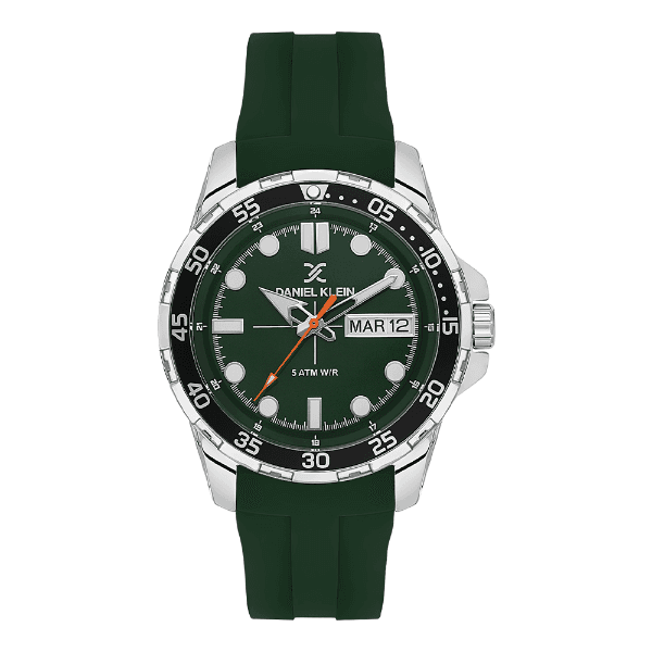 Relógio Analógico Masculino Daniel Klein Dk.1.13911-4 Premium Gents Pulseira de Silicone Verde Prata