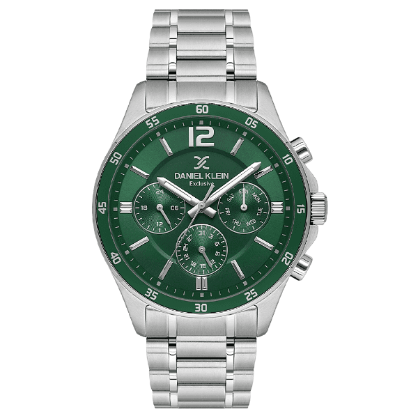 Relógio Analógico Masculino Daniel Klein Dk.1.13972-3 Exclusive Gent Pulseira de Aço Inoxidável Prata/Verde