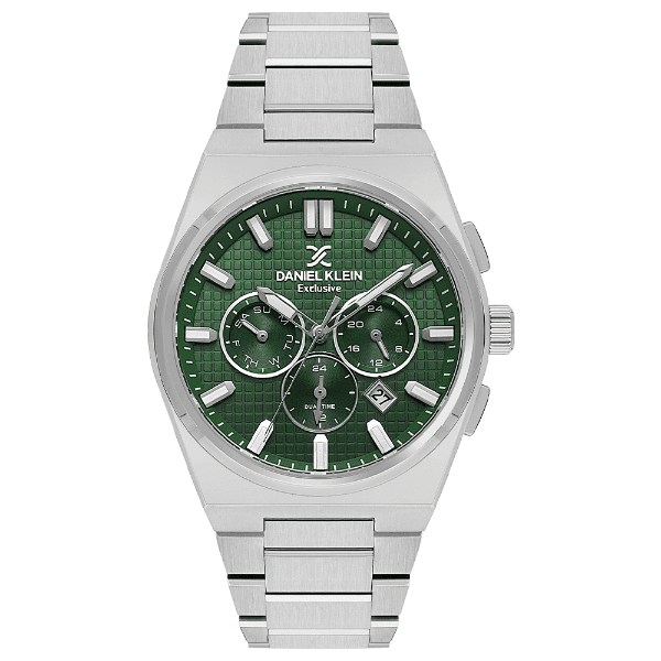 Relógio Analógico Masculino Daniel Klein Dk.1.13981-2 Exclusive Gent Pulseira de Aço Inoxidável Prata/Verde