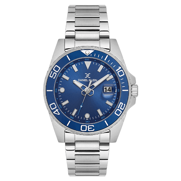 Relógio Analógico Masculino Daniel Klein Dk.1.13990-2 Premium Gent Pulseira de Aço Inoxidável Prata/Azul