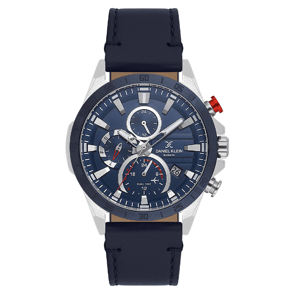 Relógio Analógico Masculino Daniel Klein Dk.1.13993-2 Exclusive Gent Pulseira de Couro Azul/Prata