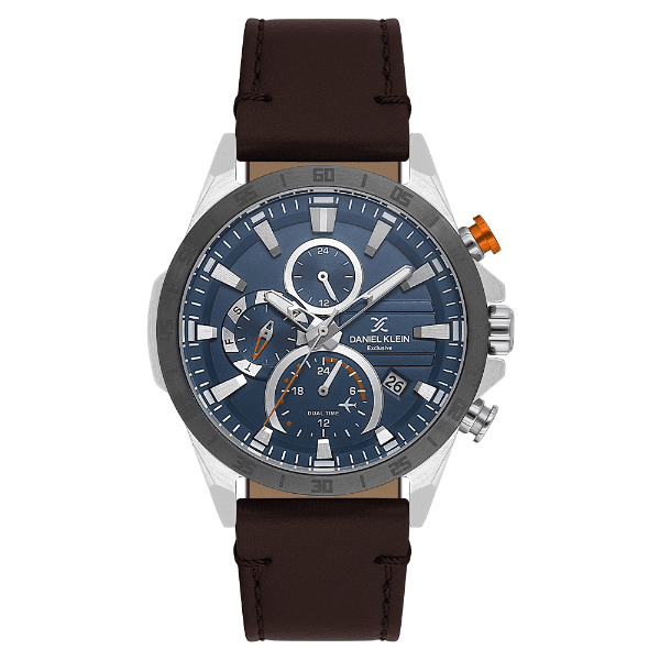 Relógio Analógico Masculino Daniel Klein Dk.1.13993-4 Exclusive Gent Pulseira de Couro Marrom/Preto/Azul