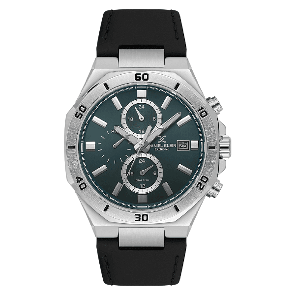 Relógio Analógico Masculino Daniel Klein Dk.1.14003-3 Exclusive Gent Pulseira de Couro Preto/Prata/Verde