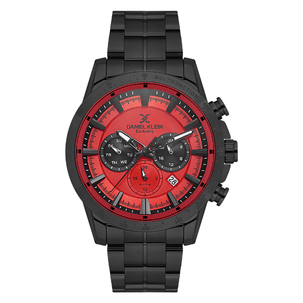 Relógio Analógico Masculino Daniel Klein Dk.1.14005-5 Exclusive Gent Pulseira de Aço Inoxidável Preto/Vermelho
