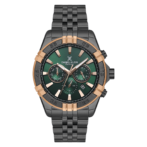 Relógio Analógico Masculino Daniel Klein Dk.1.14007-5 Exclusive Gent Pulseira de Aço Inoxidável Preto/Rose Gold/Verde