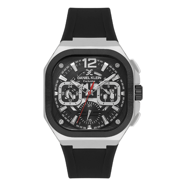 Relógio Analógico Masculino Daniel Klein Dk.1.14008-1 Exclusive Gent Pulseira de Silicone Preto/Prata