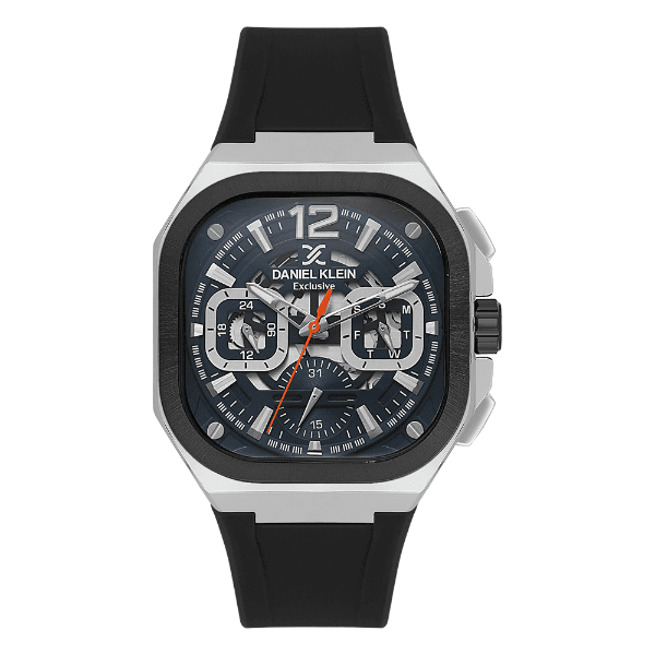 Relógio Analógico Masculino Daniel Klein Dk.1.14008-3 Exclusive Gent Pulseira de Silicone Preto/Prata