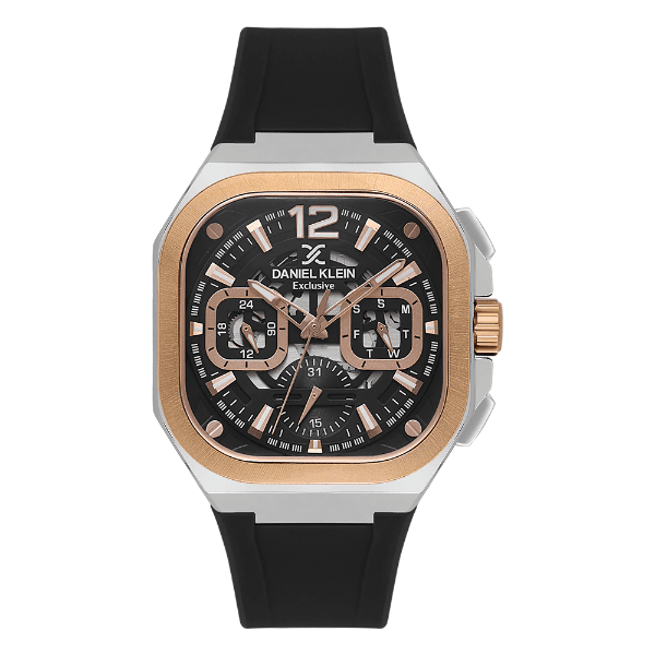 Relógio Analógico Masculino Daniel Klein Dk.1.14008-4 Exclusive Gent Pulseira de Silicone Preto/Prata/Dourado
