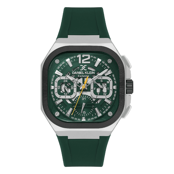 Relógio Analógico Masculino Daniel Klein Dk.1.14008-5 Exclusive Gent Pulseira de Silicone Verde/Prata/Preto