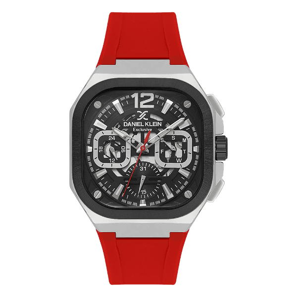 Relógio Analógico Masculino Daniel Klein Dk.1.14008-6 Exclusive Gent Pulseira de Silicone Vermelho/Prata/Preto