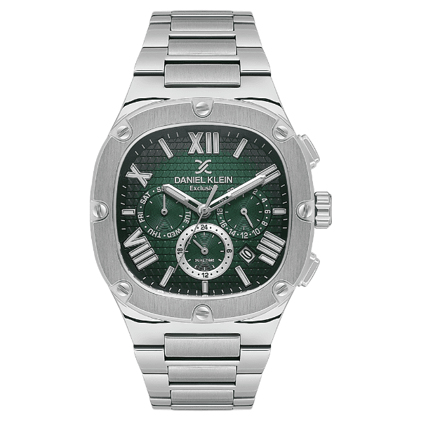 Relógio Analógico Masculino Daniel Klein Dk.1.14009-4 Exclusive Gent Pulseira de Aço Inoxidável Prata/Verde