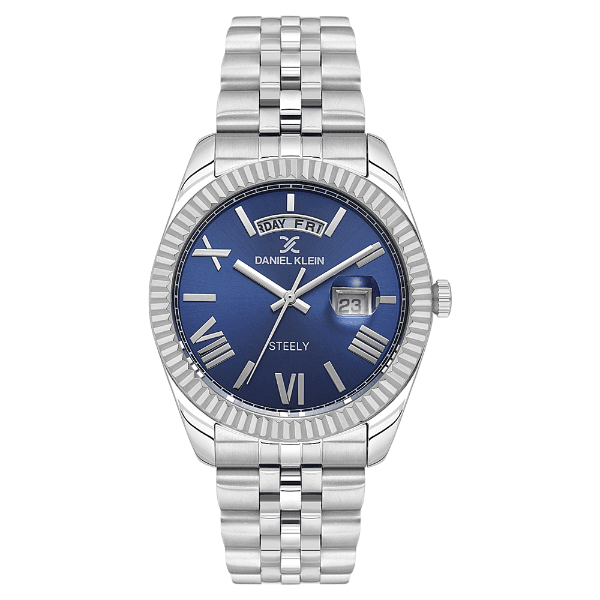 Relógio Analógico Masculino Daniel Klein Dk.1.14026-2 Steely Pulseira de Aço Inoxidável Prata/Azul