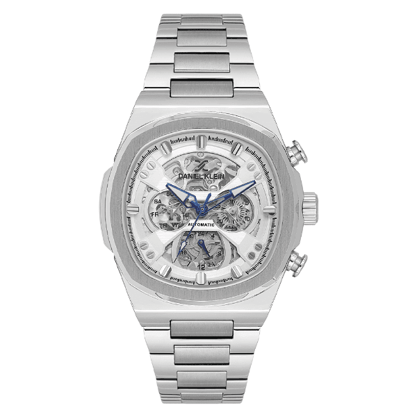 Relógio Analógico Masculino Daniel Klein Dk.1.14046-1 Skeleton Pulseira de Aço Inoxidável Prata