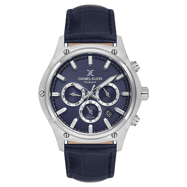 Relógio Analógico Masculino Daniel Klein Dk.1.14056-2 Exclusive Gent Pulseira de Couro Azul/Prata