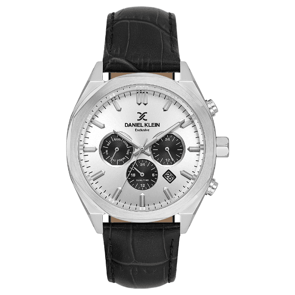 Relógio Analógico Masculino Daniel Klein Dk.1.14065-1 Exclusive Gent Pulseira de Couro Preto/Prata