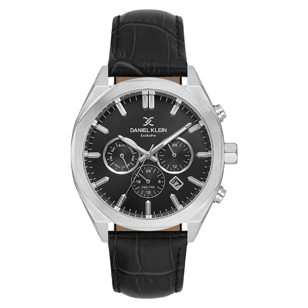 Relógio Analógico Masculino Daniel Klein Dk.1.14065-2 Exclusive Gent Pulseira de Couro Preto/Prata
