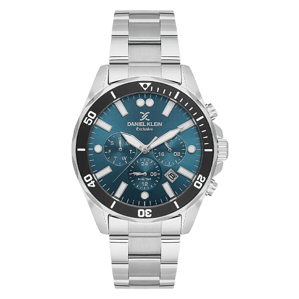 Relógio Analógico Masculino Daniel Klein Dk.1.14067-3 Exclusive Gents Pulseira de Aço Inoxidável Prata/Verde