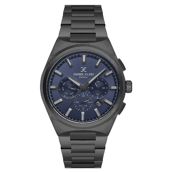 Relógio Analógico Masculino Daniel Klein Dk.1.14069-6 Exclusive Gents Pulseira de Aço Inoxidável Preto/Azul