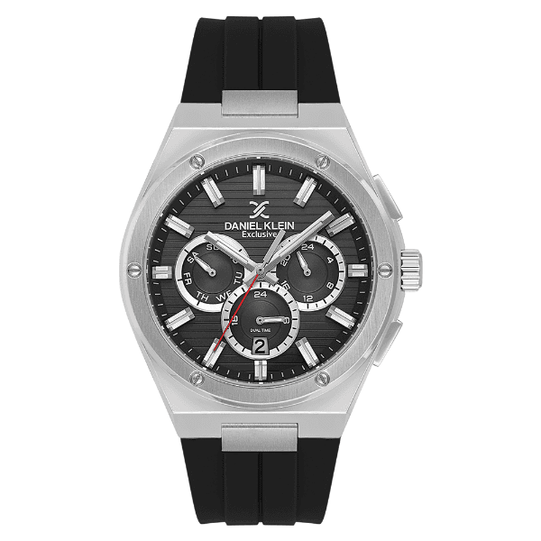 Relógio Analógico Masculino Daniel Klein Dk.1.14072-2 Exclusive Gent Pulseira de Silicone Preto/Prata