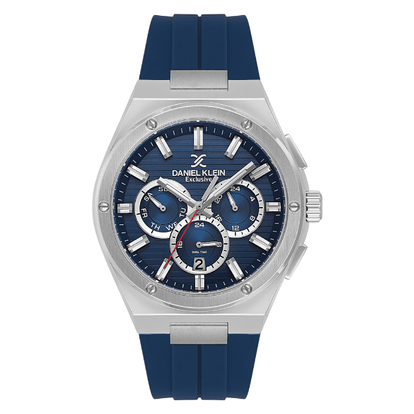 Relógio Analógico Masculino Daniel Klein Dk.1.14072-3 Exclusive Gent Pulseira de Silicone Azul/Prata