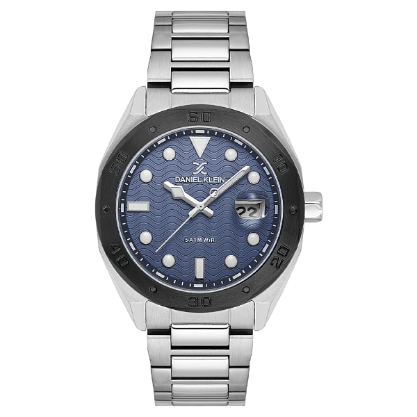 Relógio Analógico Masculino Daniel Klein Dk.1.14076-4 Premium Gent Pulseira de Aço Inoxidável Prata/Azul