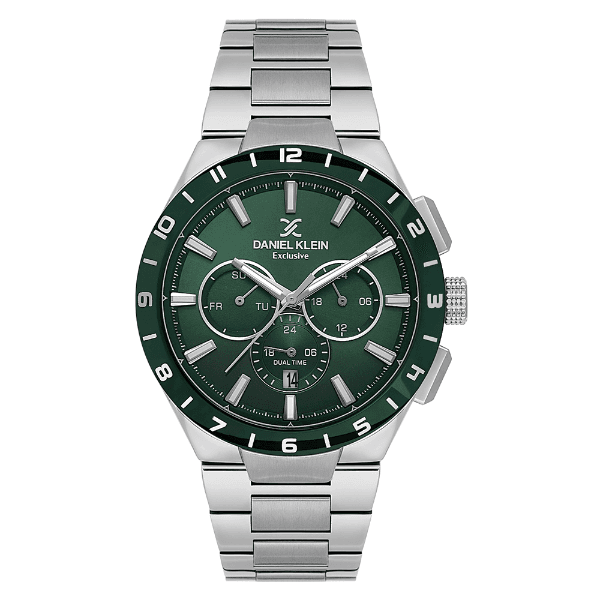 Relógio Analógico Masculino Daniel Klein Dk.1.14079-2 Exclusive Gents Pulseira de Aço Inoxidável Prata/Verde