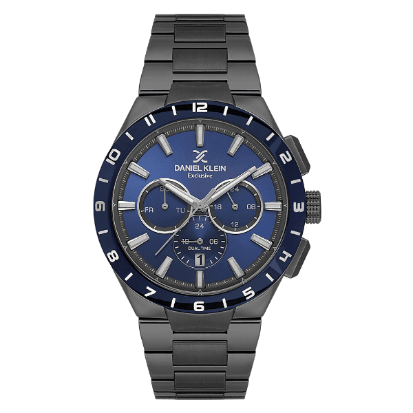 Relógio Analógico Masculino Daniel Klein Dk.1.14079-4 Exclusive Gents Pulseira de Aço Inoxidável Preto/Azul