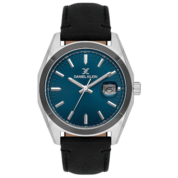 Relógio Analógico Masculino Daniel Klein Dk.1.14138-4 Premium Gents Pulseira de Couro Preto/Prata/Azul