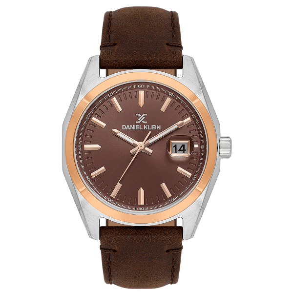 Relógio Analógico Masculino Daniel Klein Dk.1.14138-5 Premium Gents Pulseira de Couro Marrom/Prata/Rose Gold